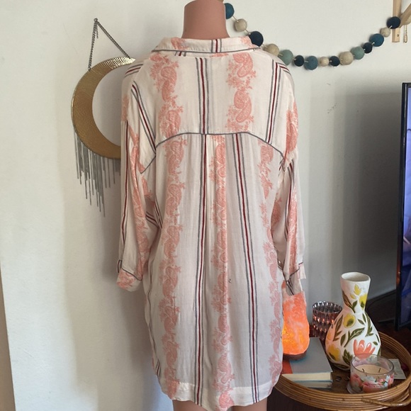 Free People paisley stripe pajama style tunic Top - Picture 4 of 6